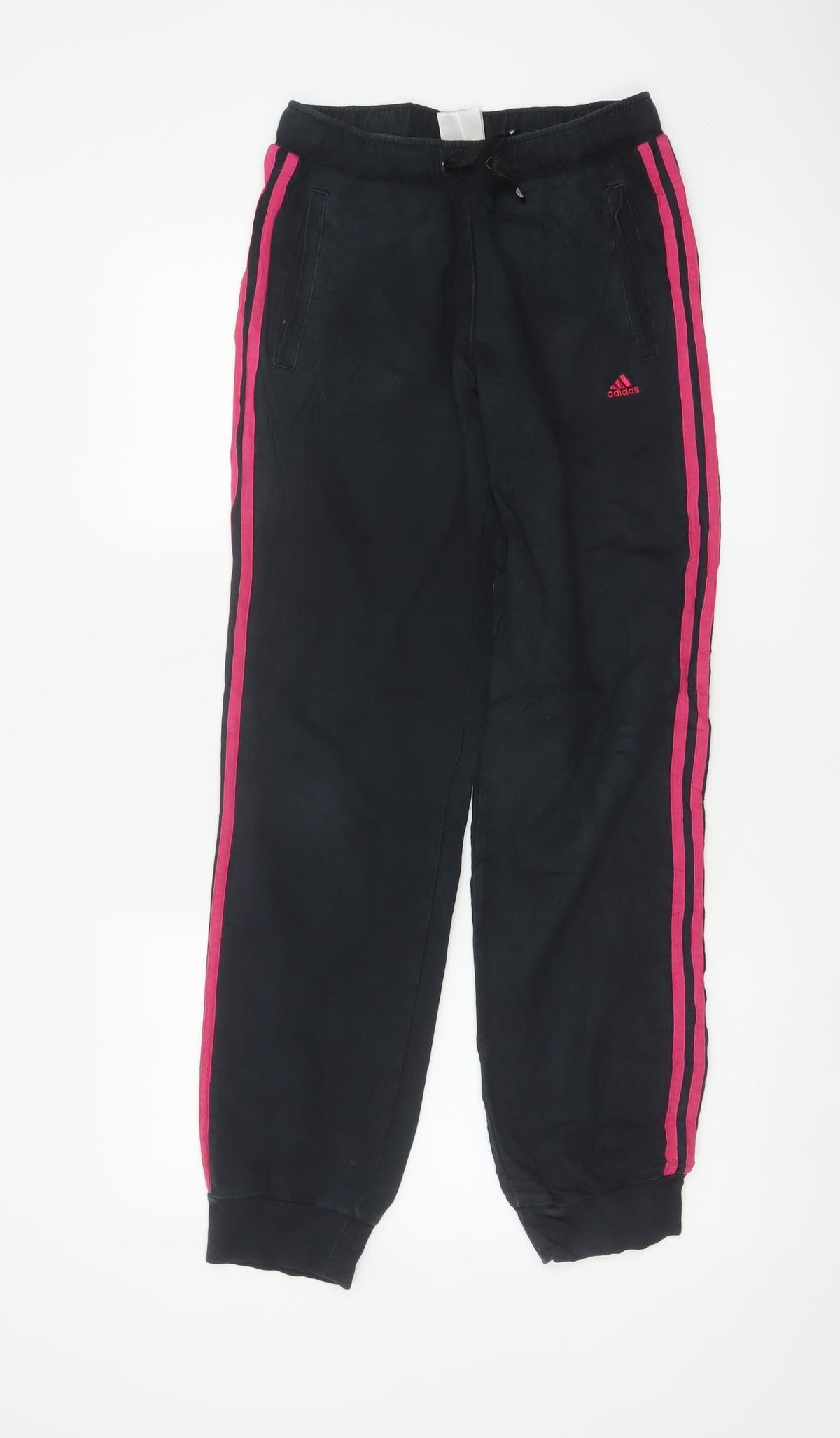Adidas Girls Black Pink Stripe Jogger Trousers 13-14 Years