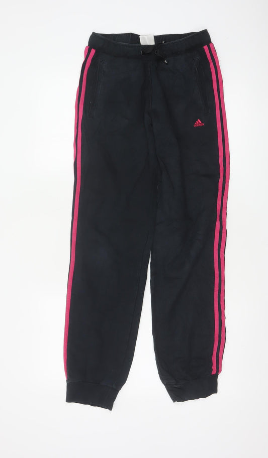 Back view of Adidas girls’ black pink stripe jogger trousers 13-14 years