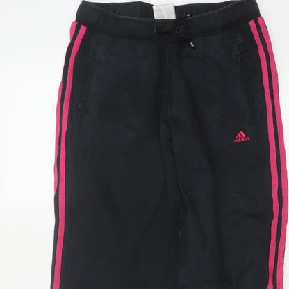 Adidas Girls Black Pink Stripe Jogger Trousers 13-14 Years