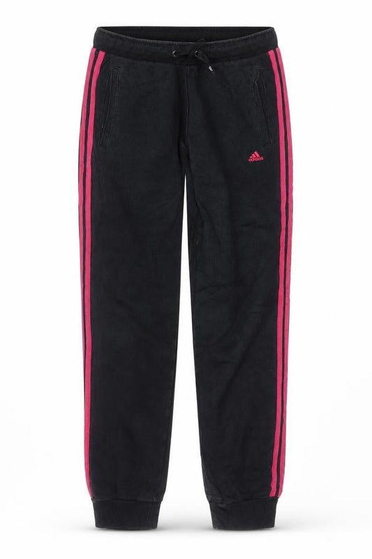 Front view of Adidas girls’ black pink stripe jogger trousers 13-14 years