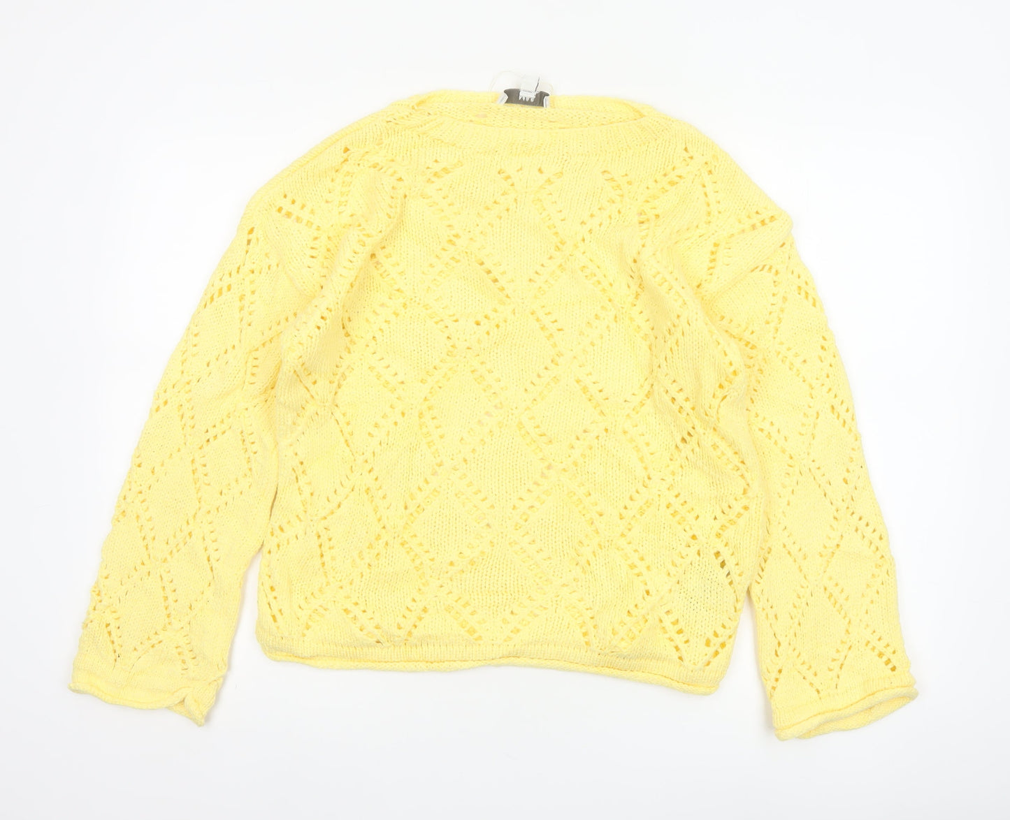 Marks & Spencer Women Yellow M Cable Knit Diamond Jumper