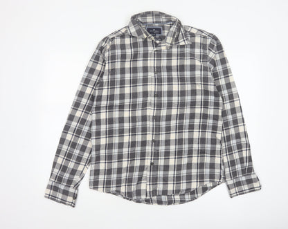 M&S Blue Harbour Men Grey Check Brushed Cotton Shirt Small Regular Fit
