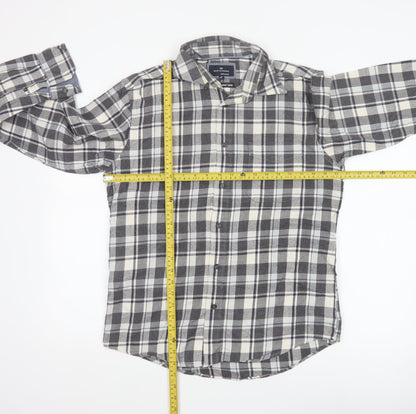 M&S Blue Harbour Men Grey Check Brushed Cotton Shirt Small Regular Fit