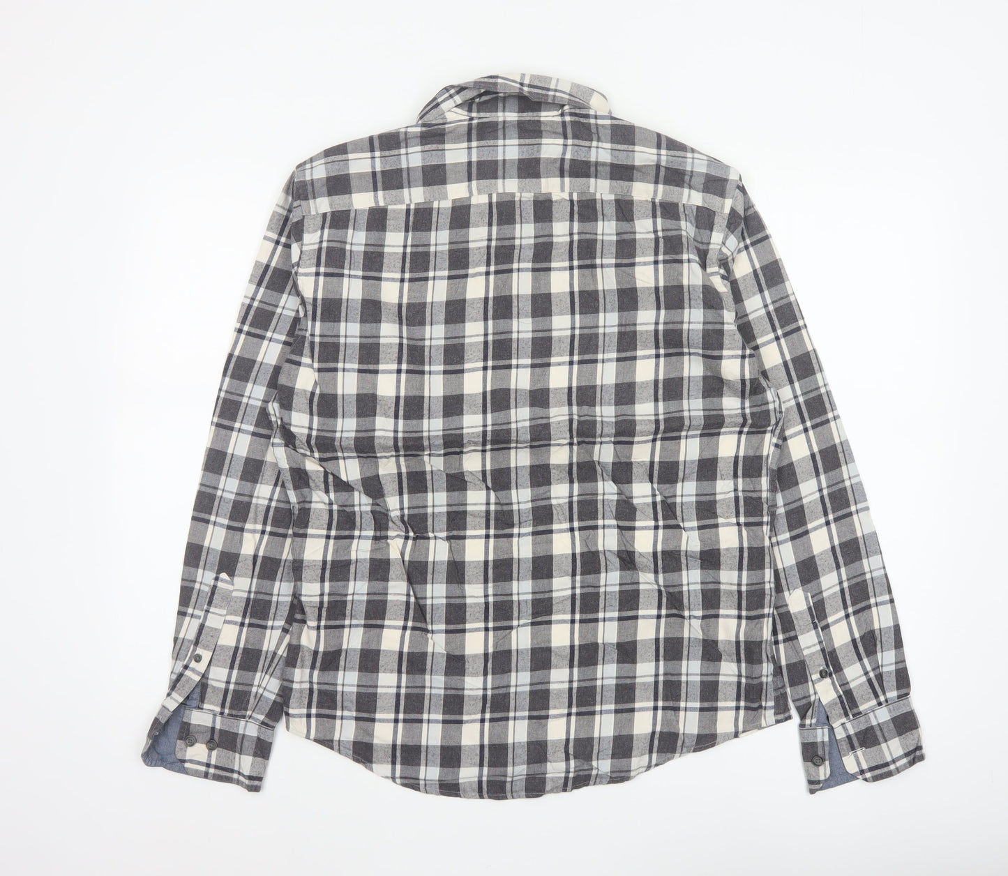 M&S Blue Harbour Men Grey Check Brushed Cotton Shirt Small Regular Fit