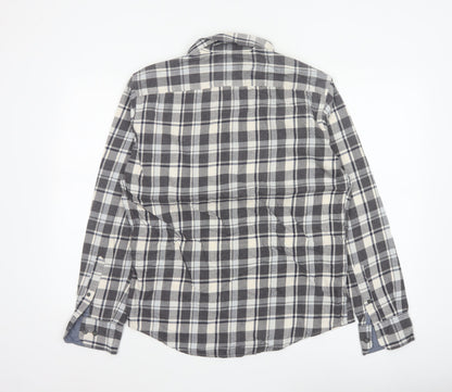 M&S Blue Harbour Men Grey Check Brushed Cotton Shirt Small Regular Fit