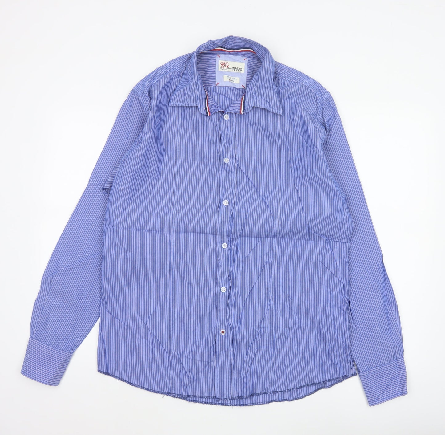 Cc Milano Italy Men’s Blue Striped Cotton Button-Up Shirt Size L