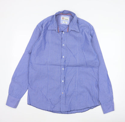 Cc Milano Italy Men’s Blue Striped Cotton Button-Up Shirt Size L
