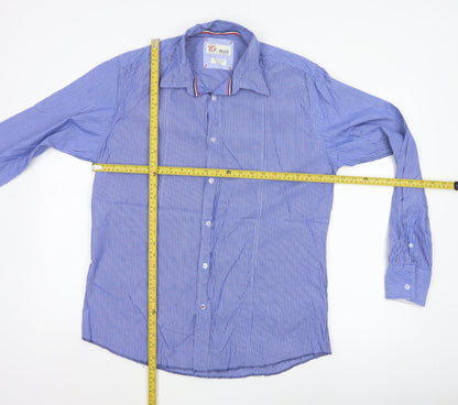 Cc Milano Italy Men’s Blue Striped Cotton Button-Up Shirt Size L