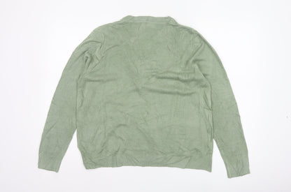 Marks & Spencer Women Green L V-Neck Long Sleeve Knit Pullover Jumper