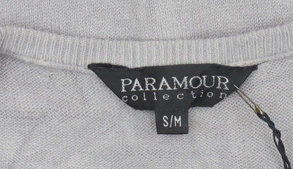 Paramour Women Grey M Floral Embroidered V-Neck Knit Cardigan