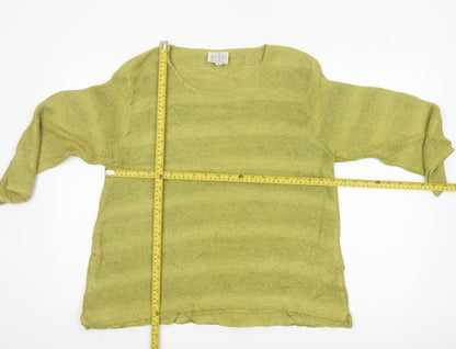 Masai Women Green L Open Knit Scoop Neck 3/4 Sleeve Jumper