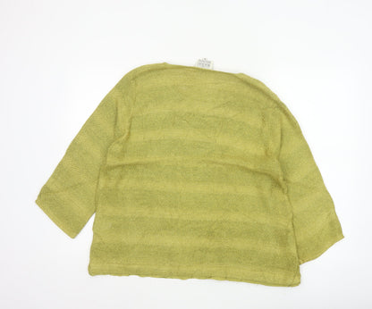 Masai Women Green L Open Knit Scoop Neck 3/4 Sleeve Jumper