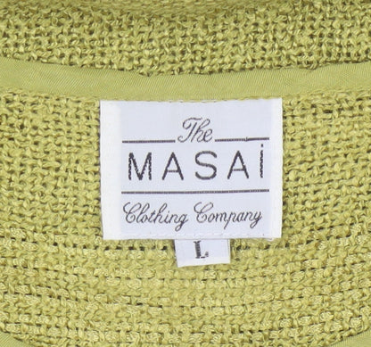 Masai Women Green L Open Knit Scoop Neck 3/4 Sleeve Jumper
