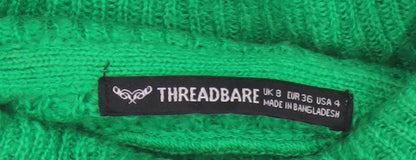 Threadbare Women Green UK 8 Roll Neck Chunky Knit Jumper