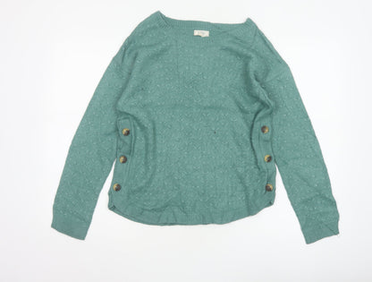Fat Face Women’s Green UK 8 Textured Knit Button Side Jumper