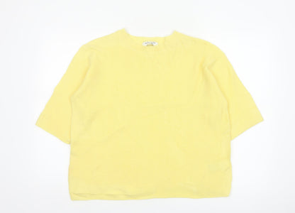 Autograph Women's Yellow M Merino Cashmere Rib Knit Short Sleeve Jumper