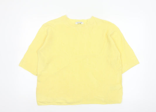 Autograph Women's Yellow M Merino Cashmere Rib Knit Short Sleeve Jumper