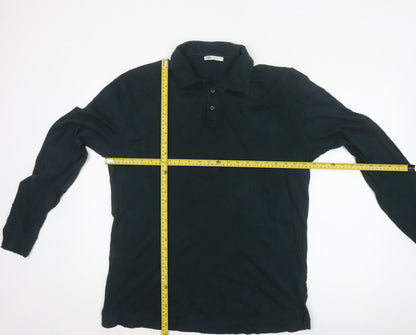 Zara Men’s Black L Long Sleeve Cotton Polo Shirt Collared Button Casual
