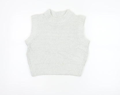 Collusion Women Grey UK 10 Ribbed High Neck Knit Tank Top