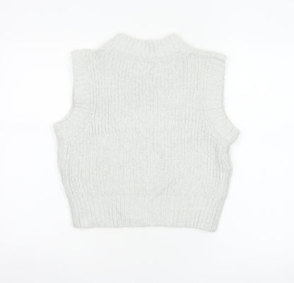 Collusion Women Grey UK 10 Ribbed High Neck Knit Tank Top