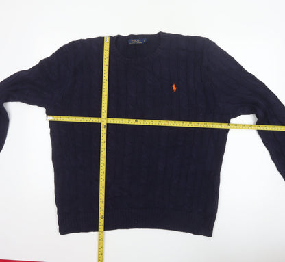 Polo Ralph Lauren Men’s Blue L Cable Knit Cotton Crew Neck Jumper