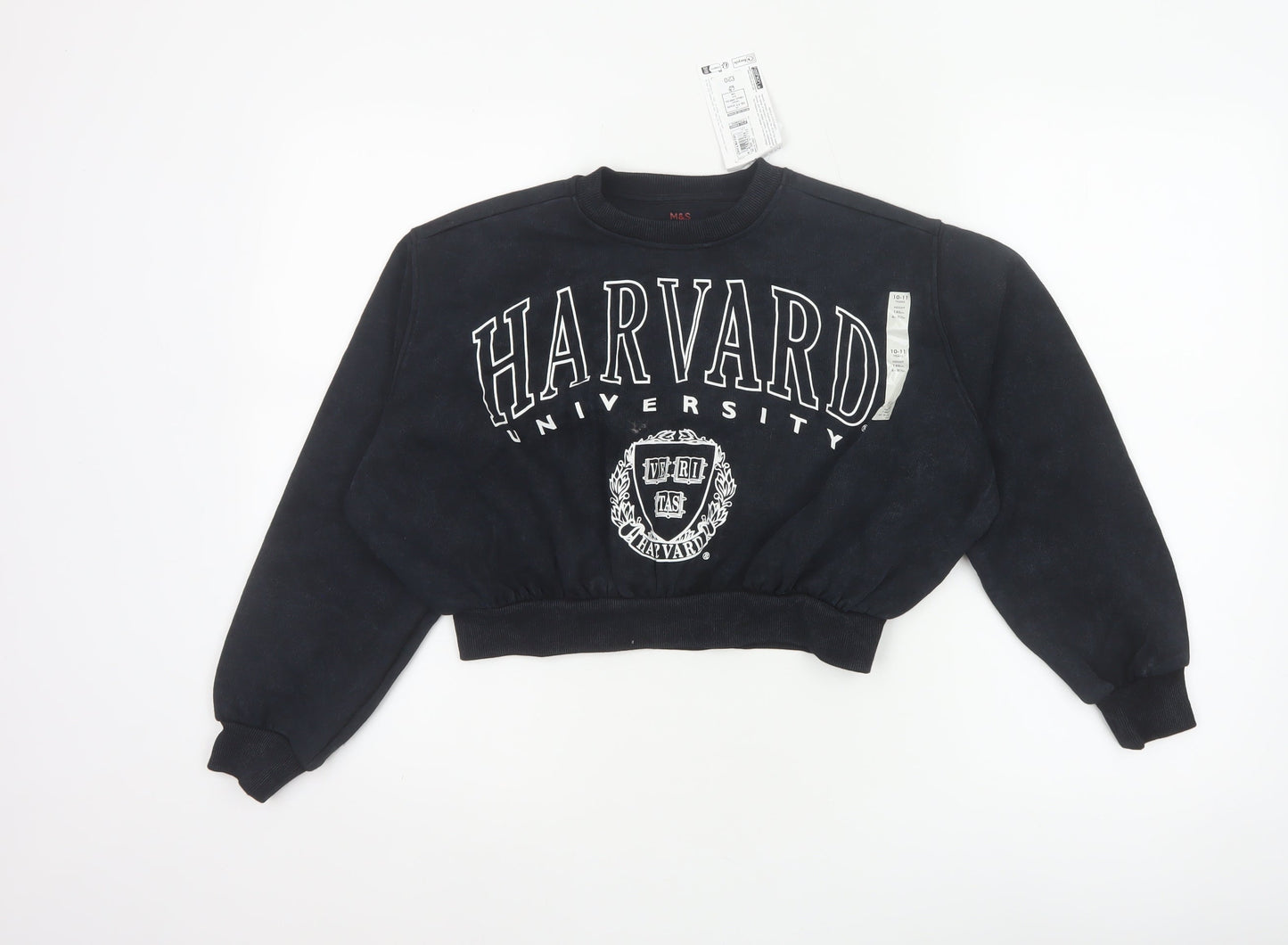 Marks and Spencer Girls Black Harvard Logo Sweatshirt 10-11 Years Pullover