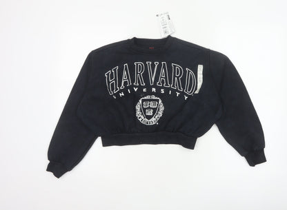 Marks and Spencer Girls Black Harvard Logo Sweatshirt 10-11 Years Pullover