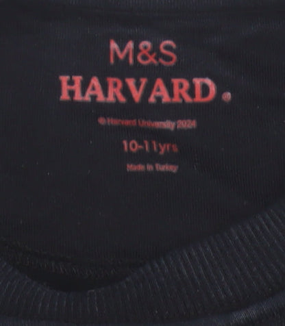 Marks and Spencer Girls Black Harvard Logo Sweatshirt 10-11 Years Pullover