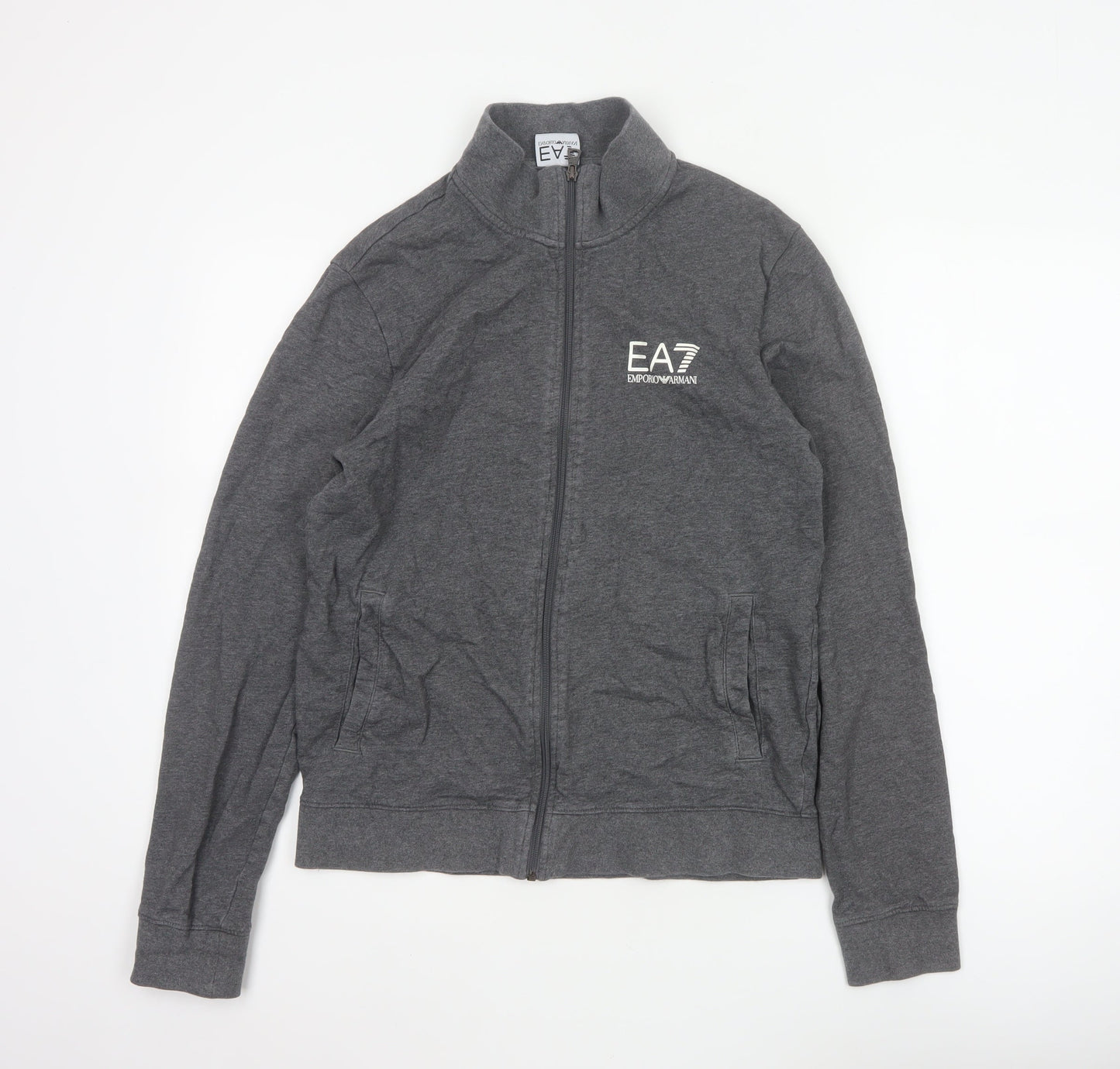 EA7 Emporio Armani Men Grey M Full Zip Logo Track Jacket