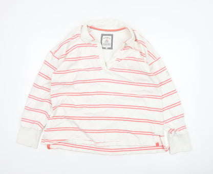 Joules Women's White Pink Stripe Collared Pullover Sweatshirt UK 16