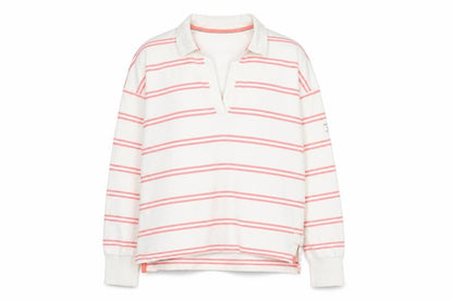Joules Women's White Pink Stripe Collared Pullover Sweatshirt UK 16