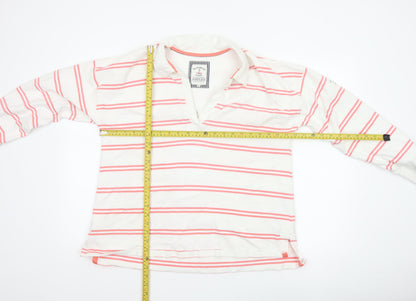 Joules Women's White Pink Stripe Collared Pullover Sweatshirt UK 16