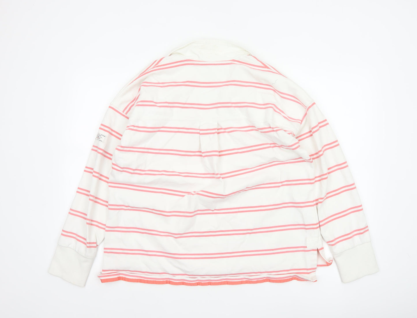 Joules Women's White Pink Stripe Collared Pullover Sweatshirt UK 16