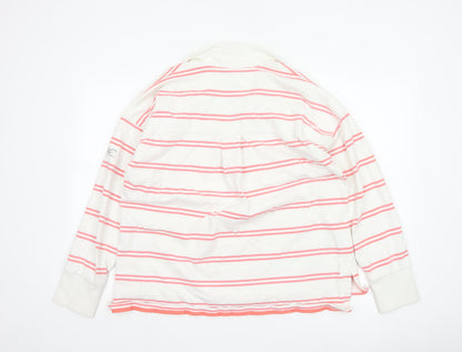 Joules Women's White Pink Stripe Collared Pullover Sweatshirt UK 16