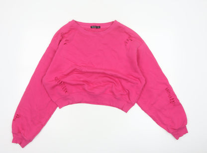 Bershka Women's Pink M Distressed Pullover Crew Neck Sweatshirt