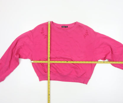 Bershka Women's Pink M Distressed Pullover Crew Neck Sweatshirt