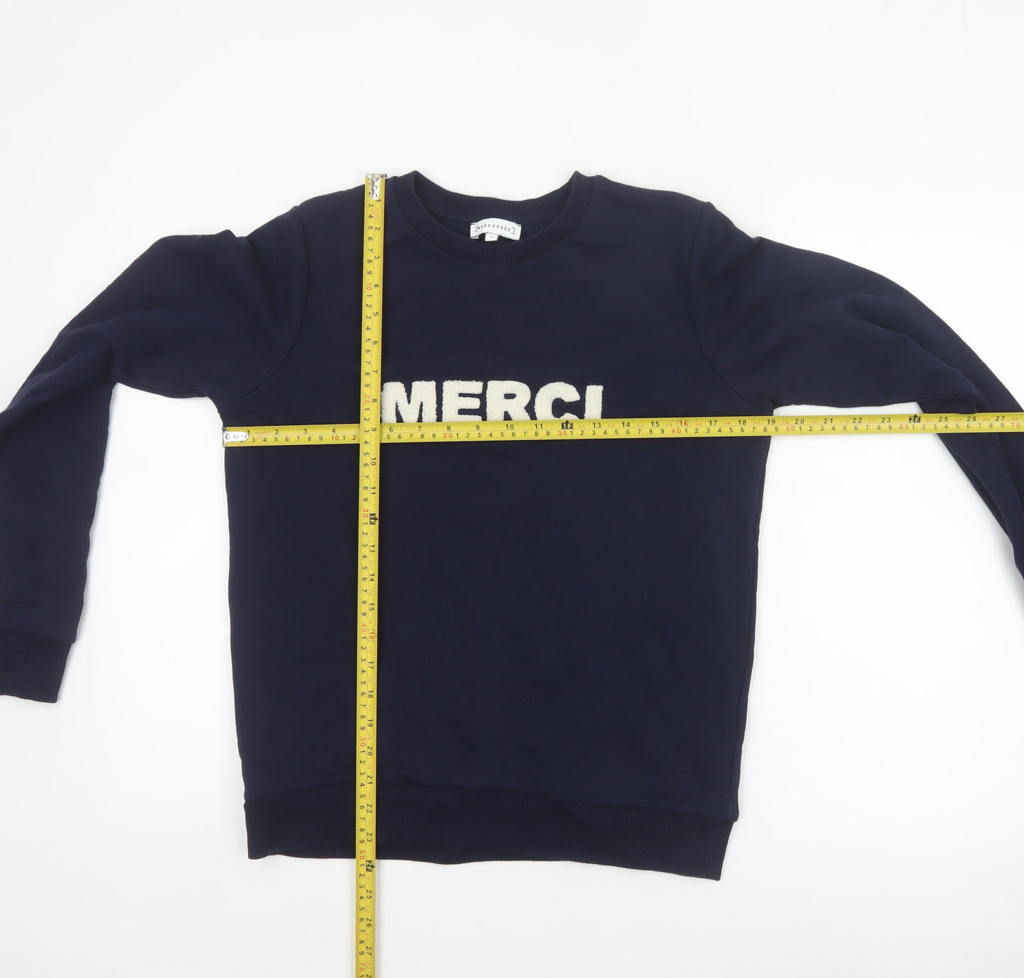 Warehouse Women’s Navy S Merci Logo Pullover Sweatshirt