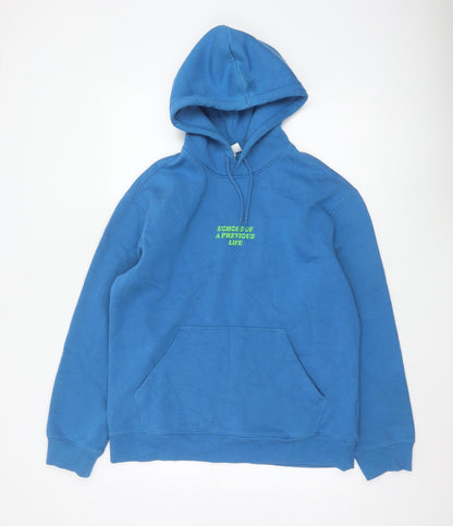 H&M Men's Blue M Relaxed Fit Pullover Hoodie Graphic Print