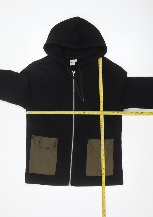 ASOS Men’s Black M Full Zip Hoodie Khaki Utility Pockets Cotton