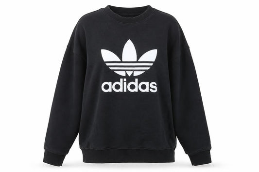 Front view of Adidas Women’s Black UK 14 Trefoil Logo Crew Neck Pullover Sweatshirt
