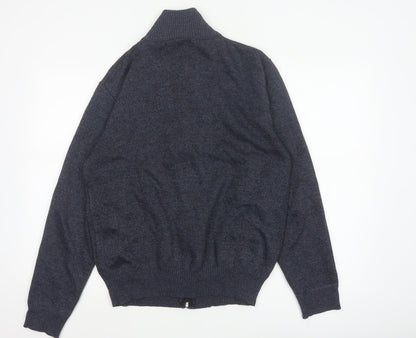 Andevid Men’s Blue L Full Zip High Neck Knit Jumper Pockets