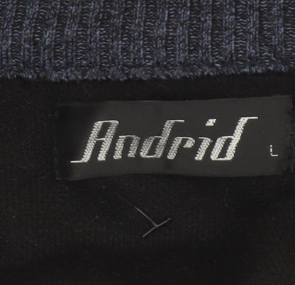 Andevid Men’s Blue L Full Zip High Neck Knit Jumper Pockets