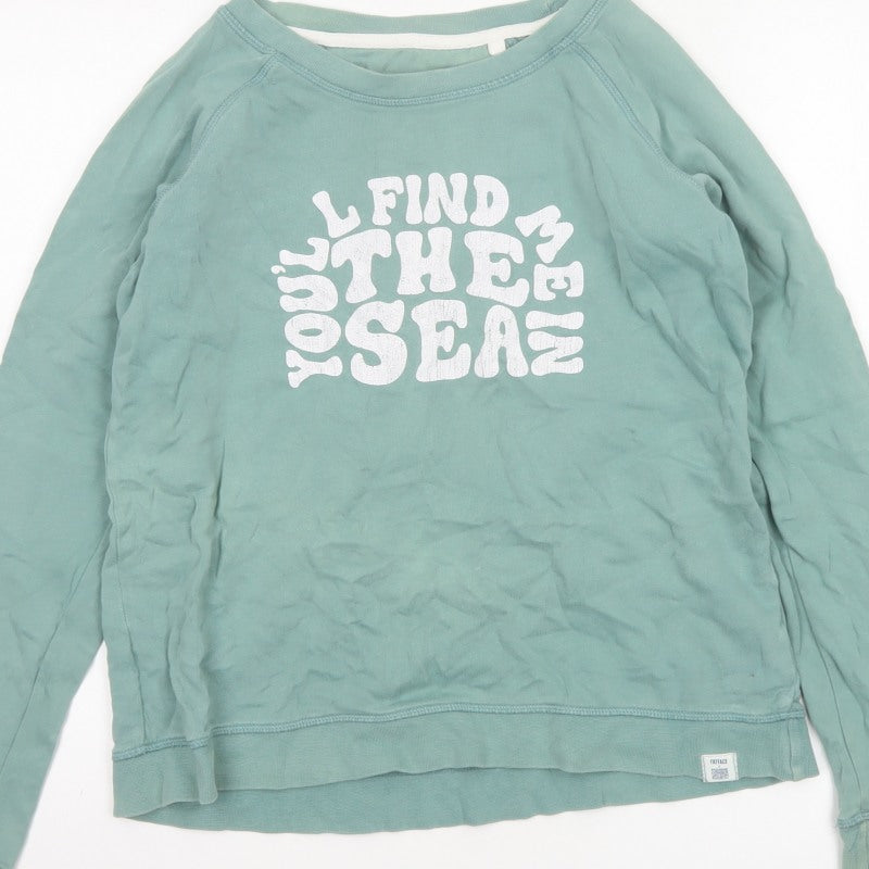 FatFace Women Green UK 10 Pullover Sweatshirt Sea Graphic Raglan