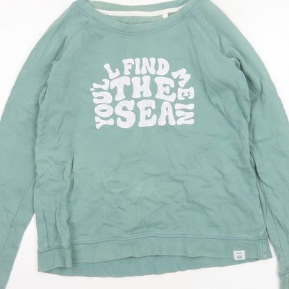 FatFace Women Green UK 10 Pullover Sweatshirt Sea Graphic Raglan