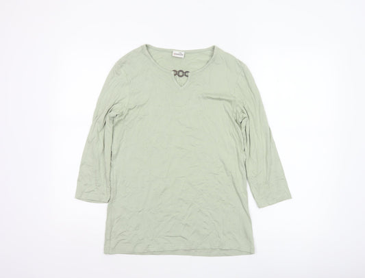 Damart Women’s Green UK 10 Basic 3/4 Sleeve Keyhole Jersey Top