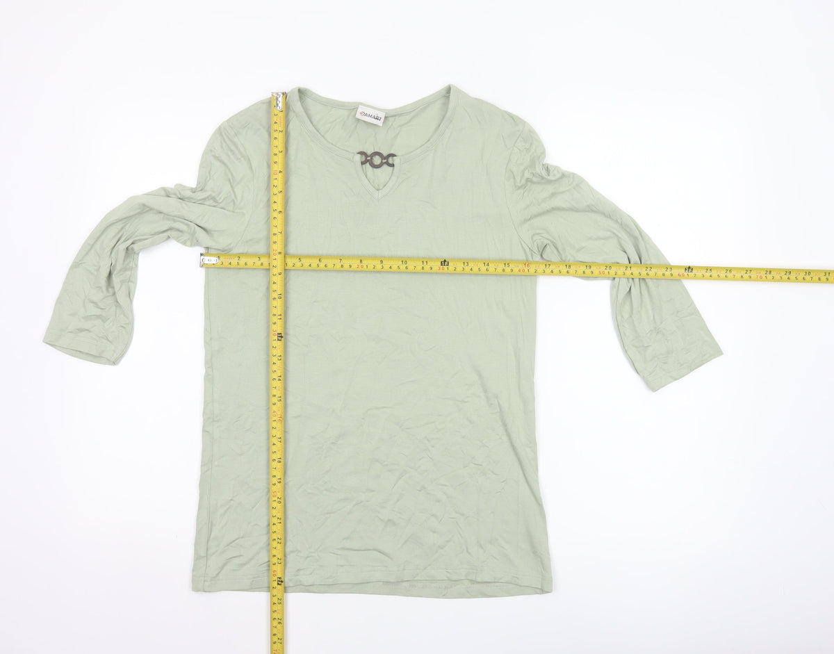 Damart Women’s Green UK 10 Basic 3/4 Sleeve Keyhole Jersey Top