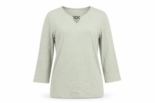 Damart Women’s Green UK 10 Basic 3/4 Sleeve Keyhole Jersey Top