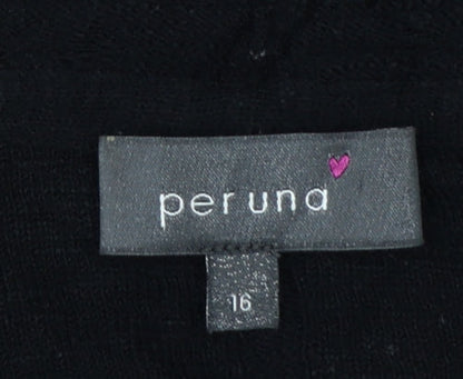 Per Una Women’s Black UK 16 Open-Knit Cardigan Long Sleeve