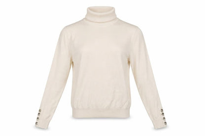 Pimkie Women Beige S Roll Neck Knit Pullover Jumper Button Cuffs