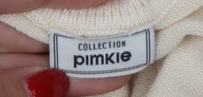 Pimkie Women Beige S Roll Neck Knit Pullover Jumper Button Cuffs